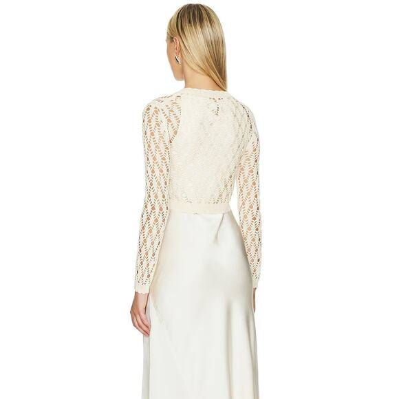 AllSaints Erin Crochet Crop Sweater Organic Cotton Boho Chic Minimalist Beige SM - Picture 2 of 11